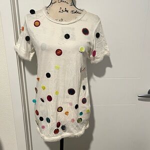 Lanvin Paris White Decorated Multicolor Accent Pullover T-Shirt Boho Art To Wear